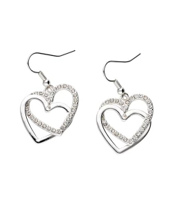 Accessories Ohrhänger Silberglänzend Mit Doppeltem Herzanhänger