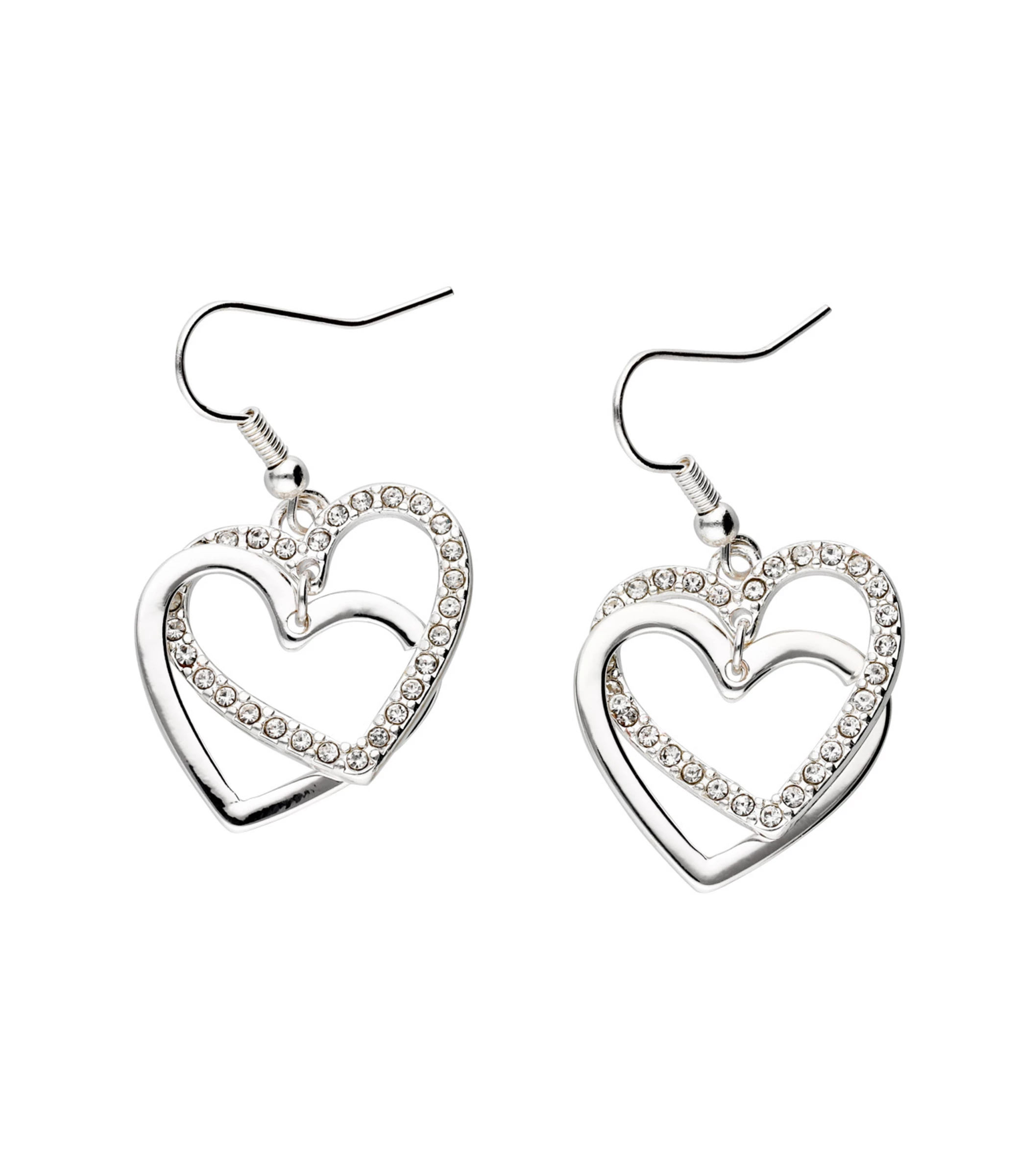 Accessories Ohrhänger Silberglänzend Mit Doppeltem Herzanhänger 1 Accessories Ohrhänger Silberglänzend Mit Doppeltem Herzanhänger