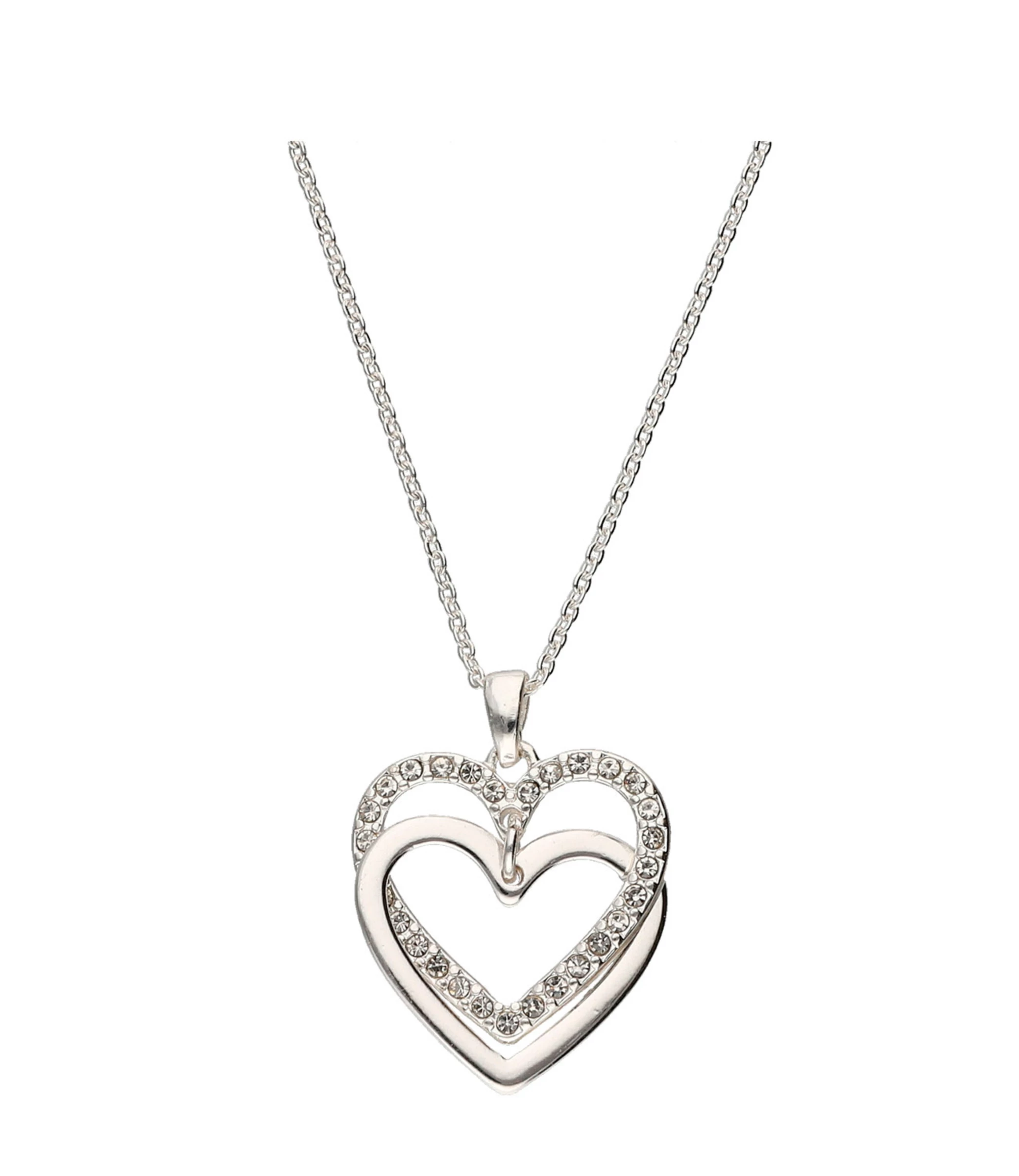 Accessories Halskette Silberglänzend Mit Doppeltem Herzanhänger 2 Accessories Halskette Silberglänzend Mit Doppeltem Herzanhänger – Bild 2