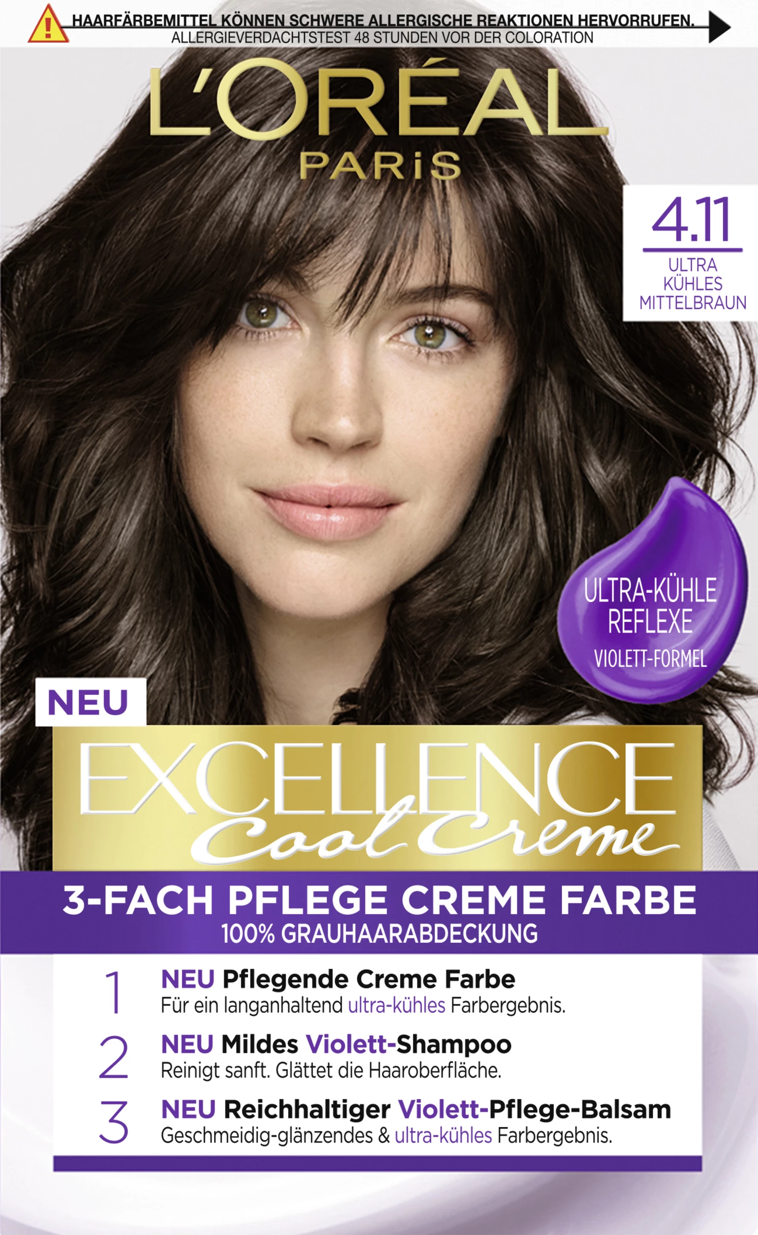 L’Oréal Paris Excellence Cool Creme 4.11 Ultra Kühles Mittelbraun 1 L’Oréal Paris Excellence Cool Creme 4.11 Ultra Kühles Mittelbraun
