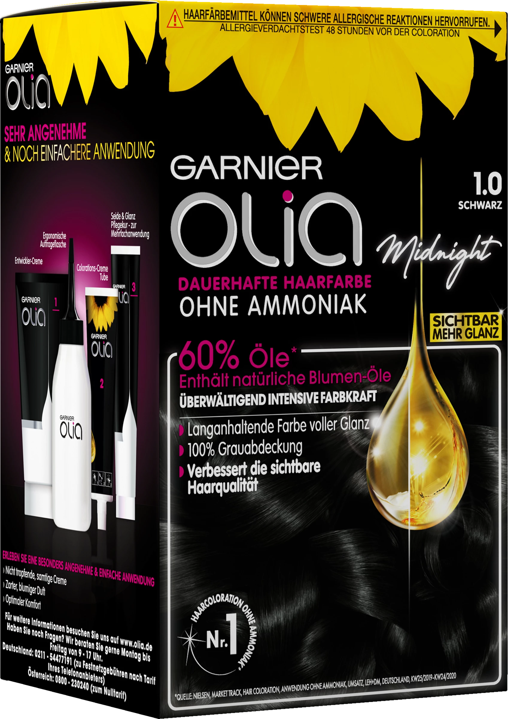 Garnier Olia Dauerhafte Haarfarbe 1.0 Schwarz 2 Garnier Olia Dauerhafte Haarfarbe 1.0 Schwarz – Bild 2