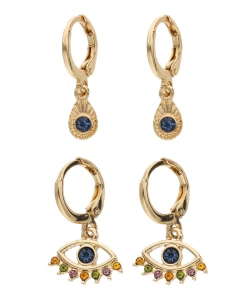 Accessories Huggie-Creolen Im Set Mit Augen-Muster Und Strasssteine