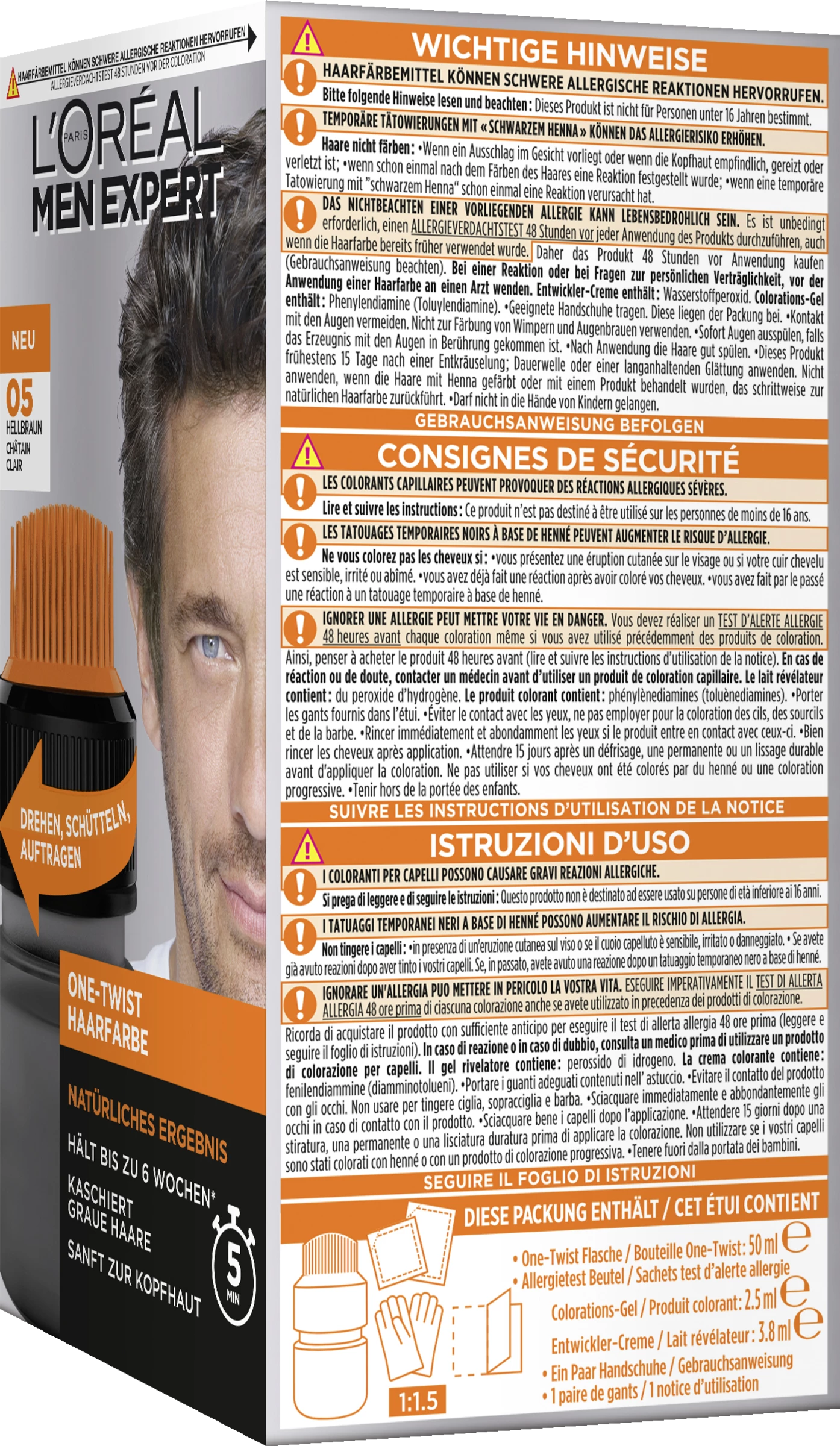 L’Oréal Paris Men Expert One-Twist Haarfarbe 05 Hellbraun 2 L’Oréal Paris Men Expert One-Twist Haarfarbe 05 Hellbraun – Bild 2