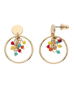 Accessories Sommerlicher Ohrhänger Mit Mehrfarbigen Glasperlen, Stecker Verschluss, Goldfarben, Ohrschmuck