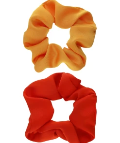 Accessories Scrunchie-Set In Satin-Optik, Rot, Orange