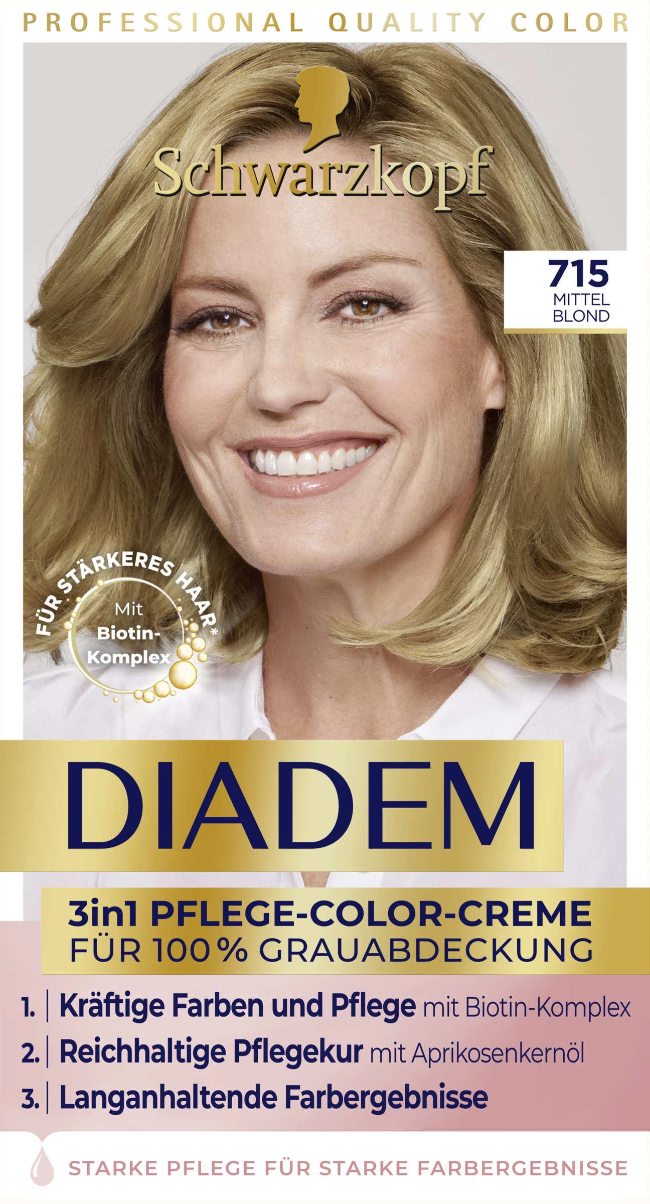 Schwarzkopf Diadem 3in1 Pflege-Color-Creme 715 Mittel Blond 1 Schwarzkopf Diadem 3in1 Pflege-Color-Creme 715 Mittel Blond
