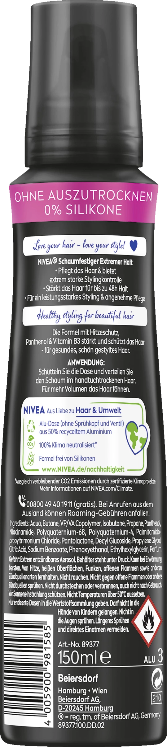 NIVEA Extremer Halt Schaumfestiger Extrem Stark 150ml 2 NIVEA Extremer Halt Schaumfestiger Extrem Stark 150ml – Bild 2